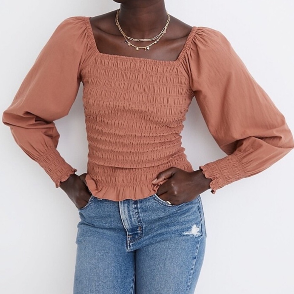 Madewell Lucie Bubble Sleeve Smocked Top